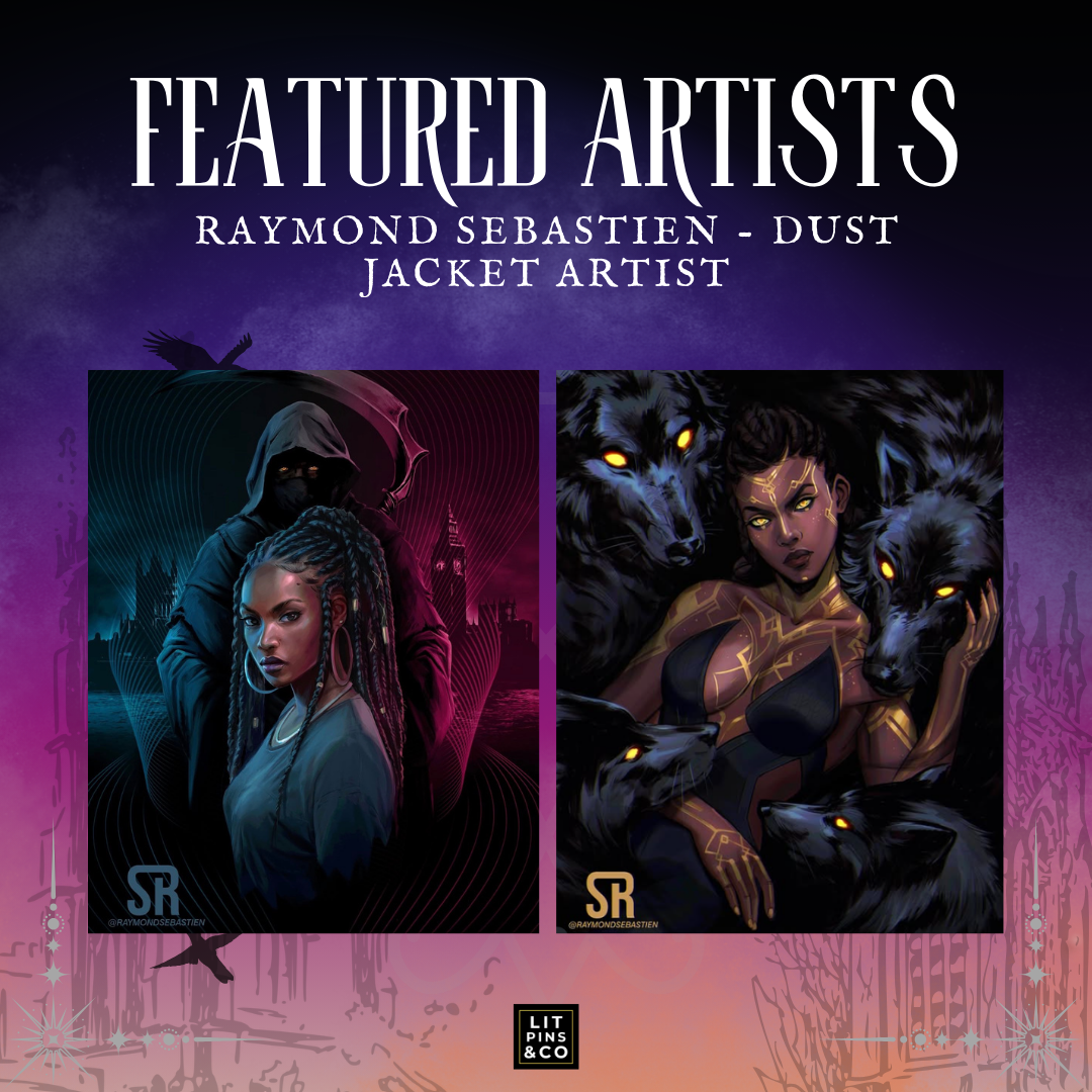 Promotional graphic for Raymond Sebastien's artwork on a purple and black gradient background.