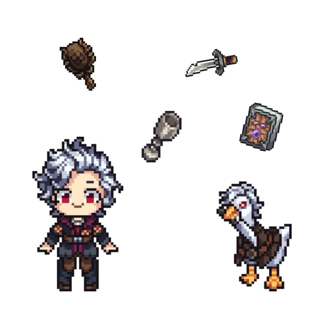 Pixel artwork shaker keychain charms inspired by Astarion from Baldur’s Gate 3