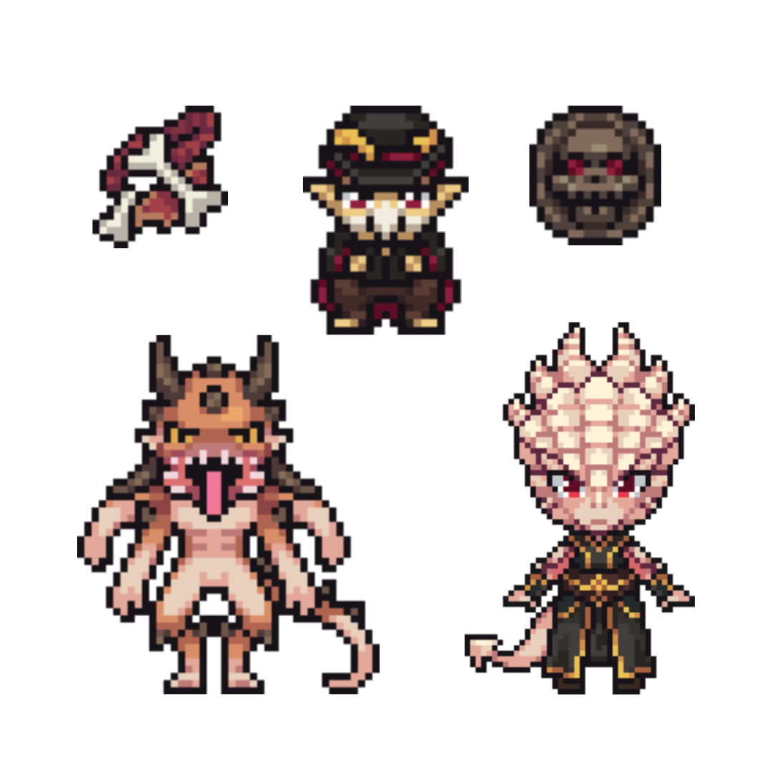 Pixel artwork shaker keychain charms inspired by The Dark Urge from Baldur’s Gate 3