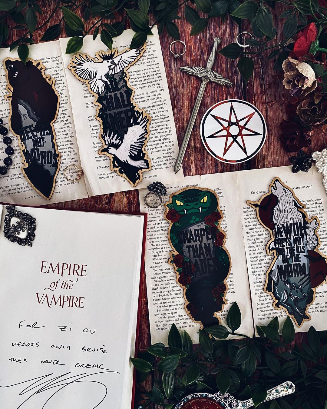 Photo of wooden bookmarks inspired by Empire of the Vampire