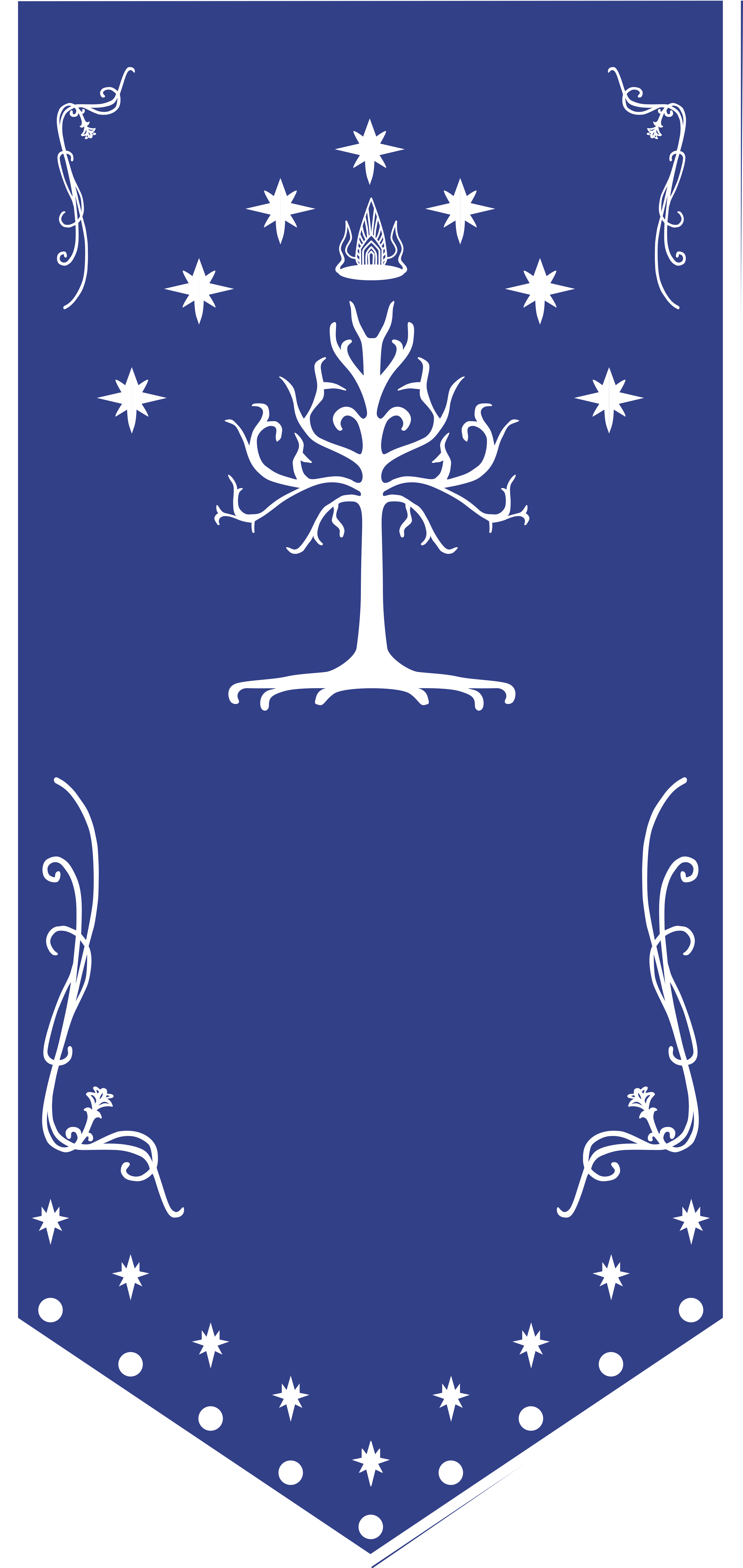Gondor Blue banner with a white tree design and decorative elements on a white background.