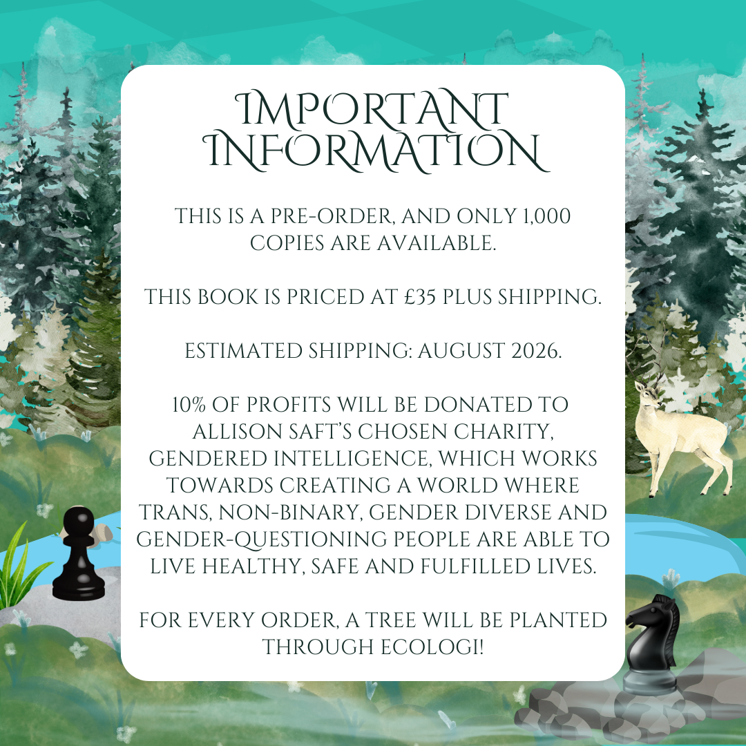 Promotional graphic for Immortal Game special edition by LitPins&Co, featuring text on a forest background decorated with chess pieces.