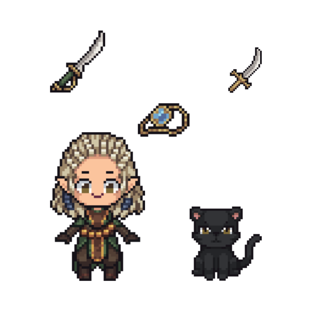 Pixel artwork shaker keychain charms inspired by Jaheira from Baldur’s Gate 3