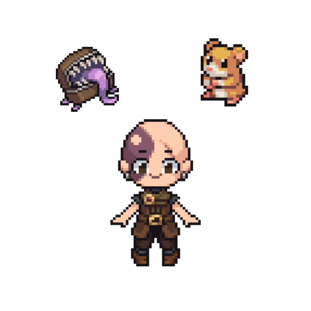 Pixel artwork shaker keychain charms inspired by Minsc from Baldur’s Gate 3