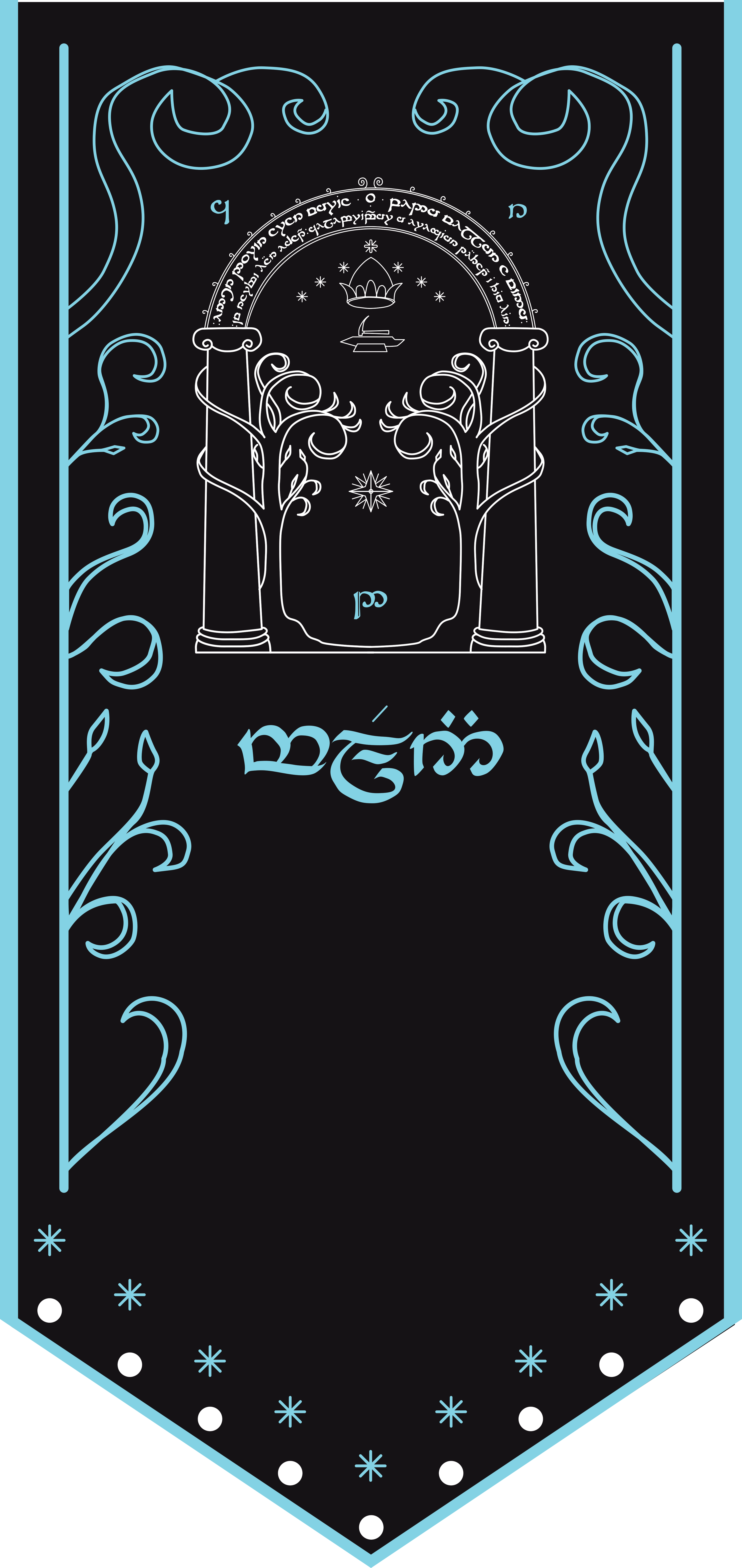 The Speak Friend decorative banner with intricate designs and text on a black background.