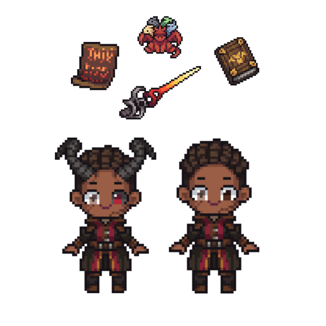 Pixel artwork shaker keychain charms inspired by Wyll from Baldur’s Gate 3