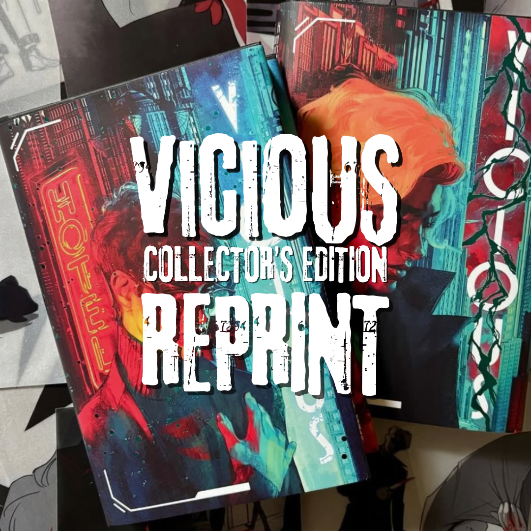 Text reads "Vicious Collector's Edition Reprint," against a background of the LitPins&Co Vicious edition