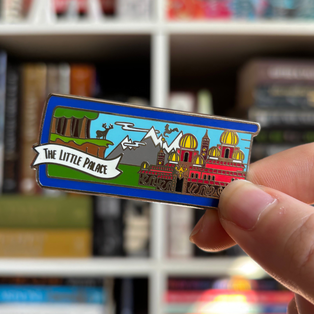 Build Your Own Bookstack pin, shaped like a book and featuring The Little Palace, inspired by Leigh Bardugo's Shadow and Bone series