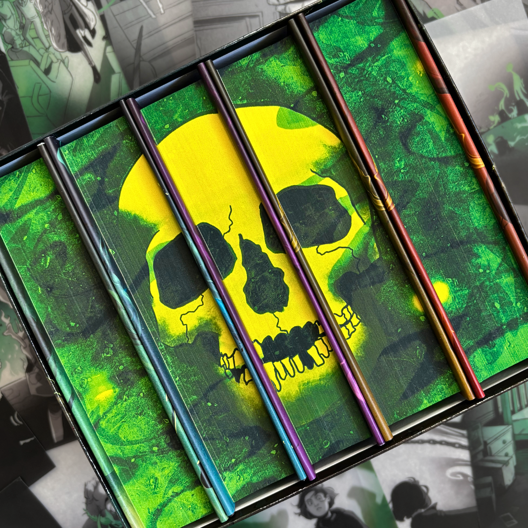 The LitPins&Co official Lockwood&Co Legacy Edition Set displayed edges up against a background of page overlays