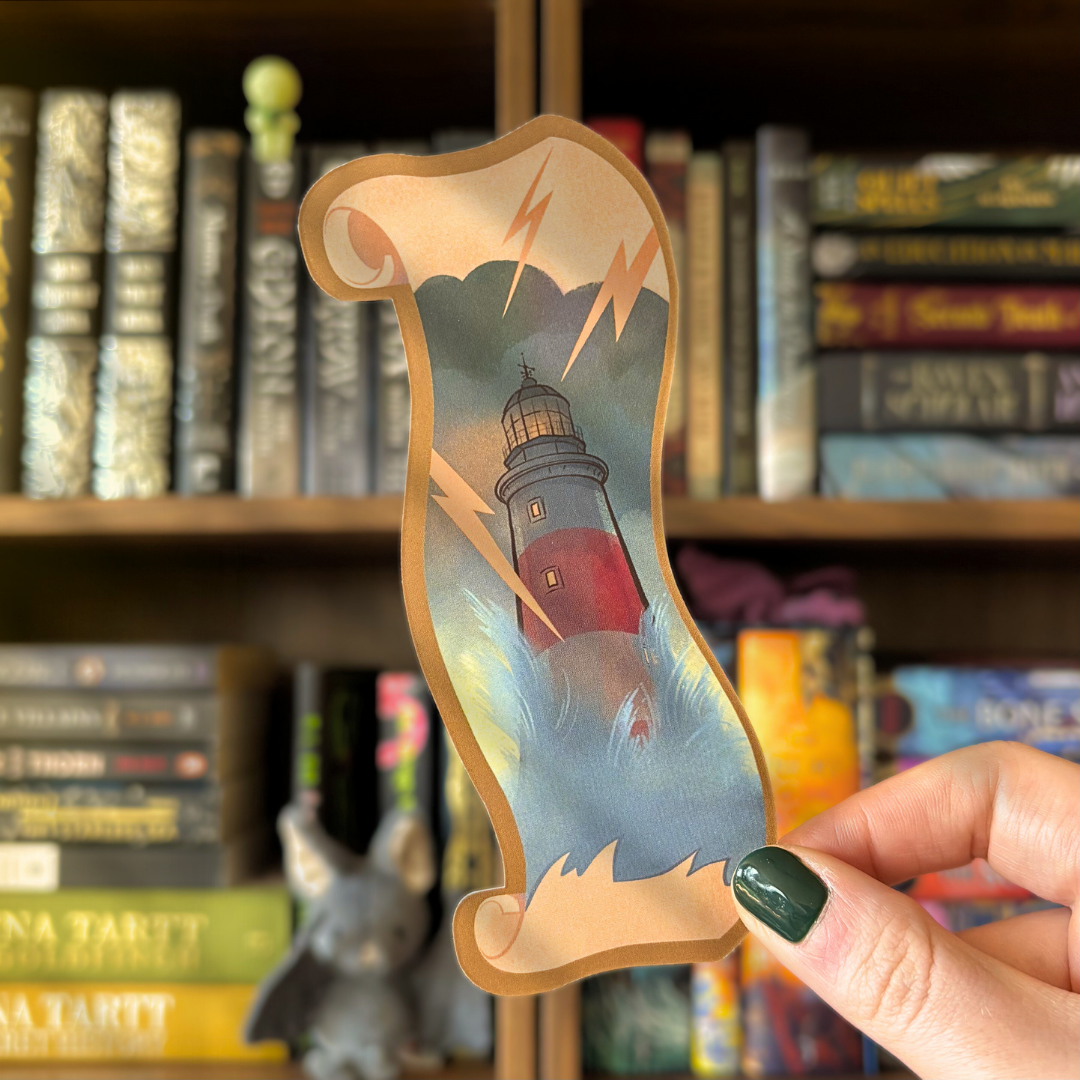 Officially licensed Vampirates bookmark. Bookmark is shaped like a scroll and features a lighthouse and the Vampirates tale.