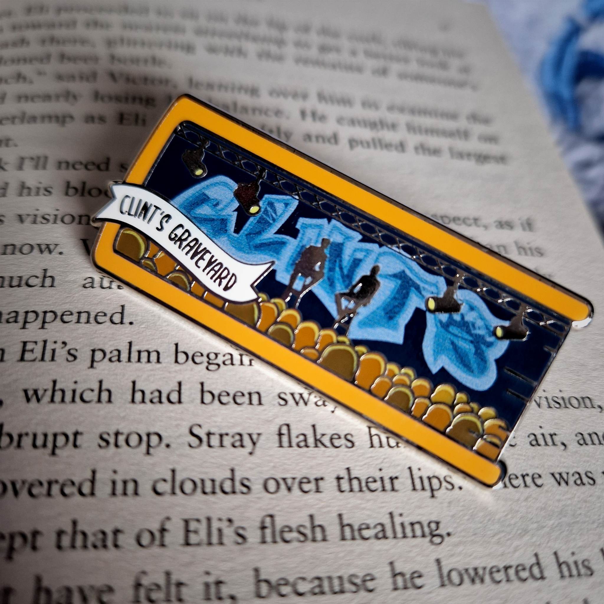 Enamel pin inspired by Clint's Graveyard from Adam Silvera's They Both Die At The End