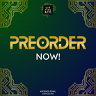 Promotional graphic for 'Artemis Fowl' book set with gold and white text on a blue and green background, decorated with golden circuit elements.