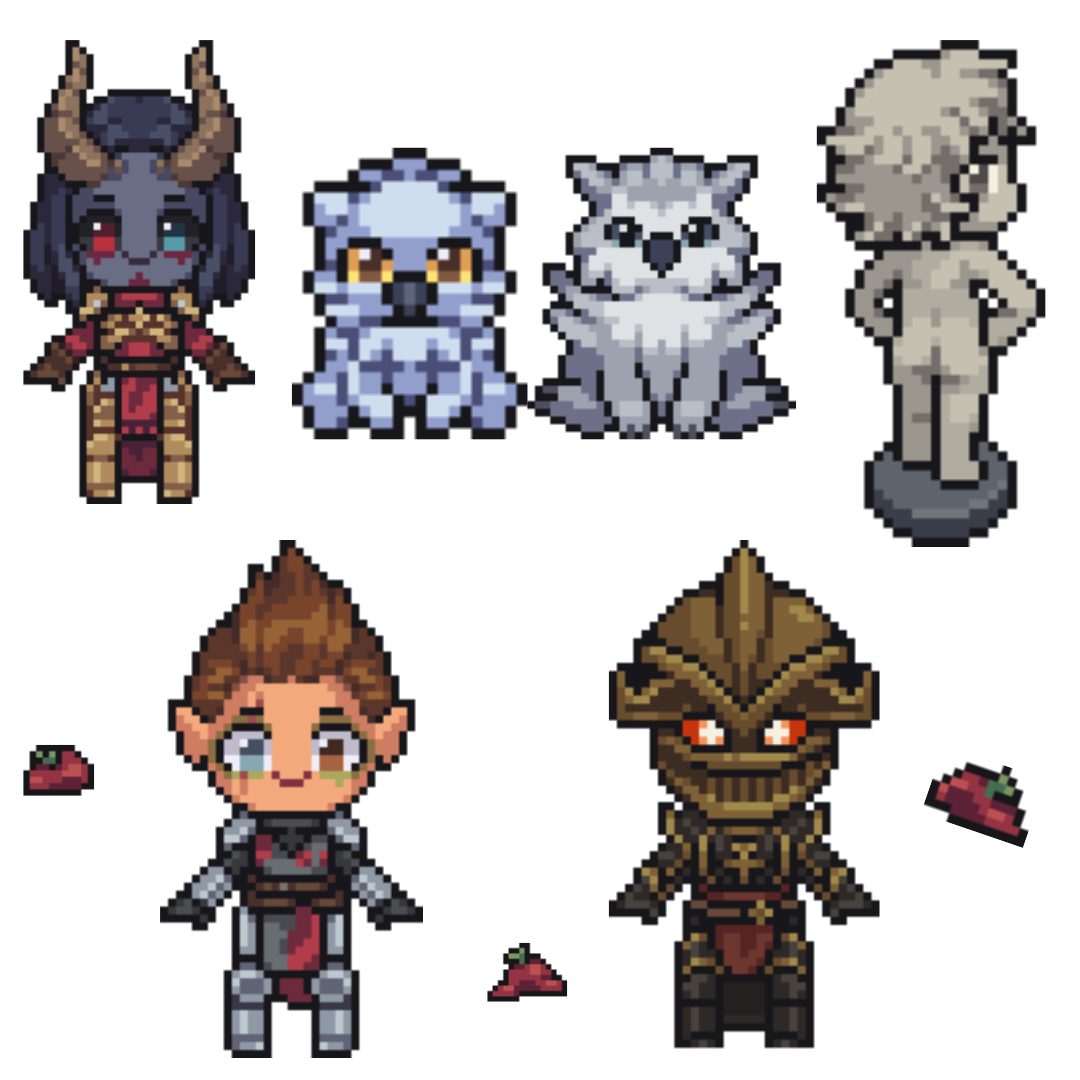 Pixel artwork shaker keychain charms inspired by Asra and Bowie from Baldur’s Gate 3