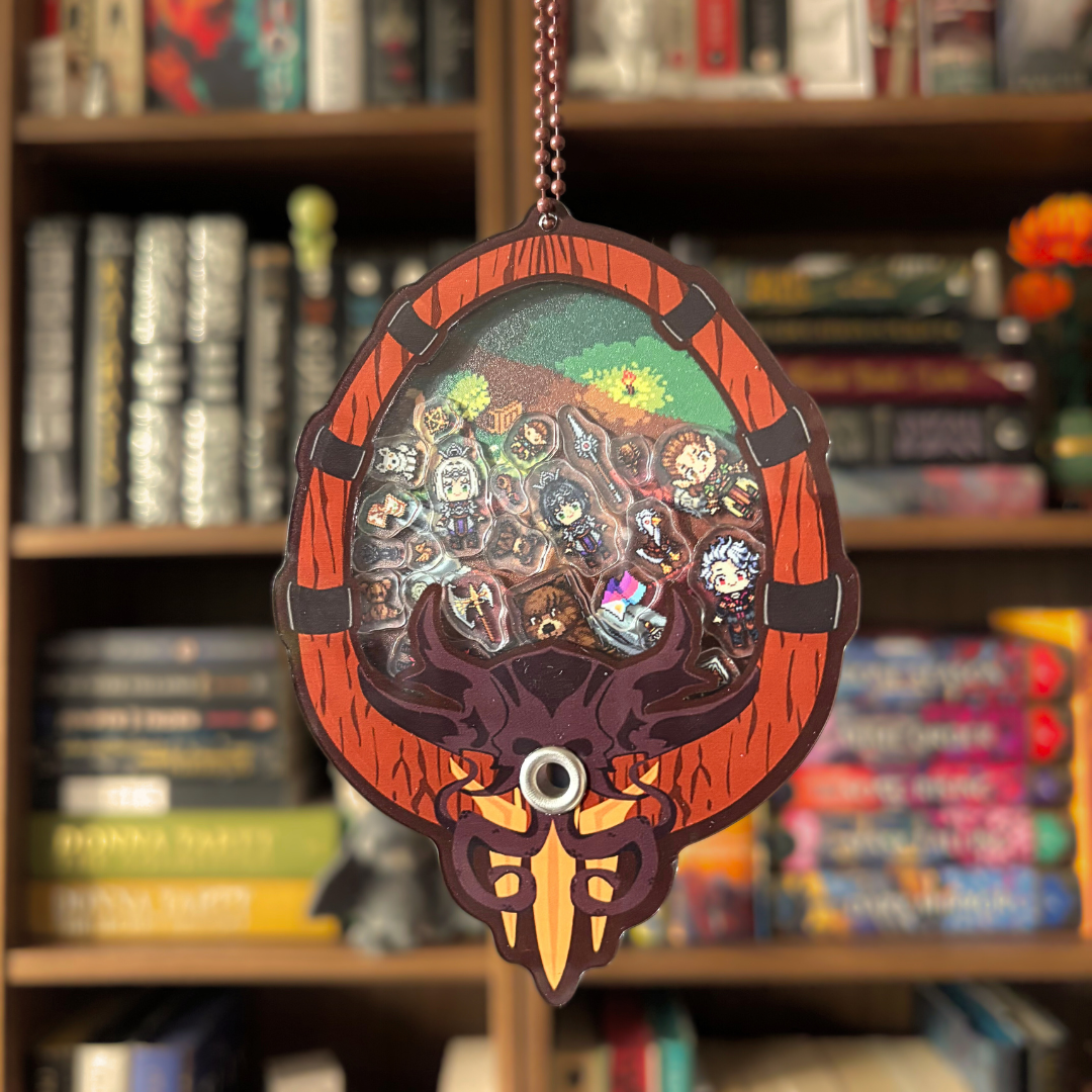 Baldur's Gate 3 inspired mega-shaker keychain, featuring charms inspired by the characters from the game