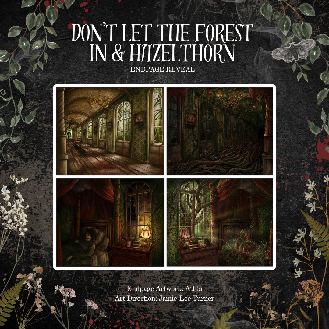 Promotional image for 'Don't Let the Forest In & Hazelthorn' with artistic illustrations of a forest and interior scenes.