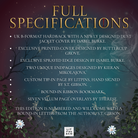 Promotional graphic for LitPins&Co's edition of 'An Education in Malice' featuring gold and white text on a blue and red background decorated with a moon, a ribbon, and flowers.