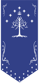 Gondor Blue banner with a white tree design and decorative elements on a white background.
