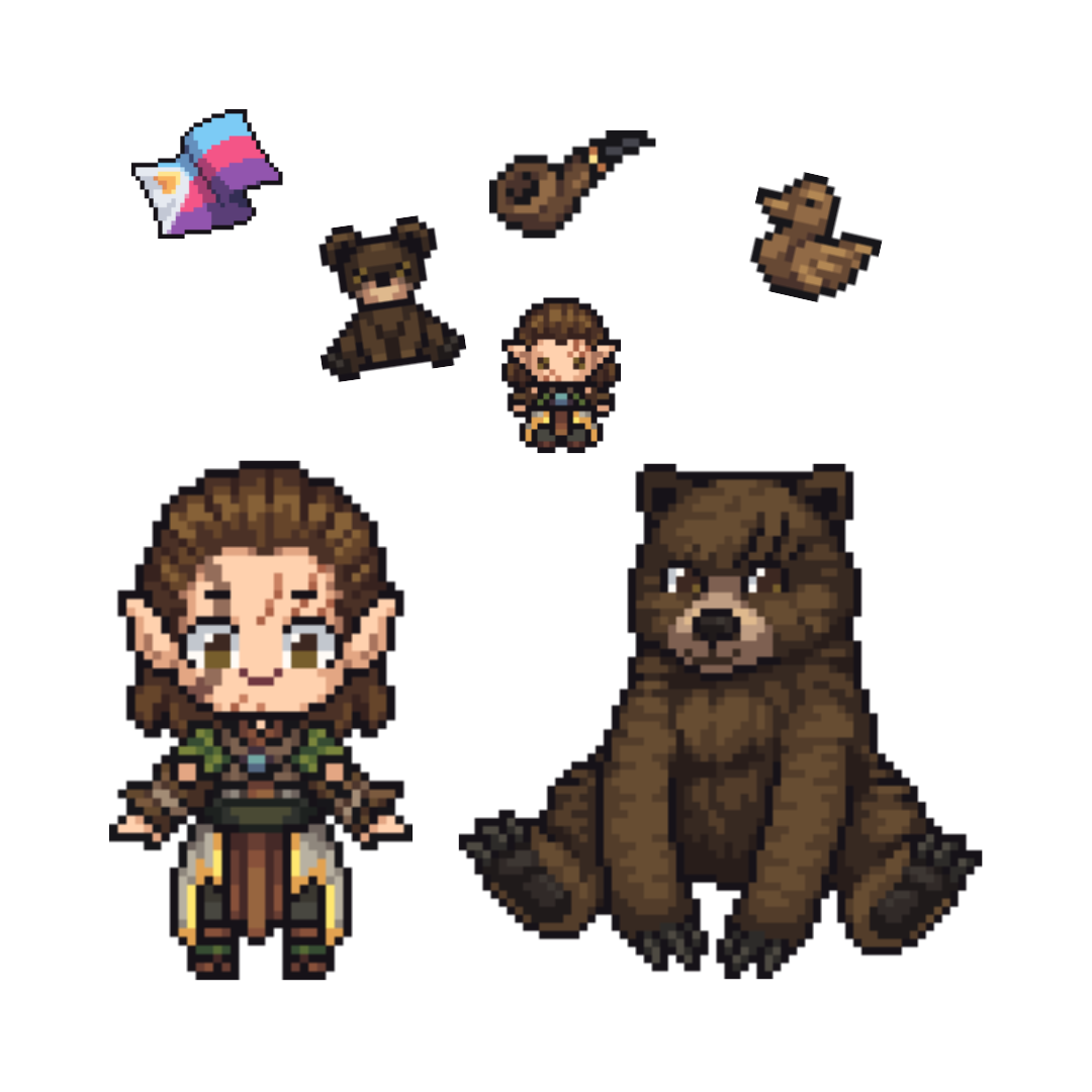 Pixel artwork shaker keychain charms inspired by Halsin from Baldur’s Gate 3