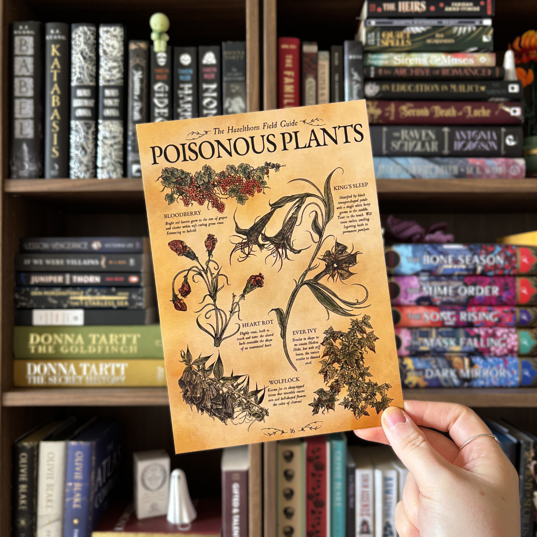 Art print showing a page from the Hazelthorn Field Guide, with illustrations of poisonous prints