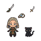 Pixel artwork shaker keychain charms inspired by Jaheira from Baldur’s Gate 3