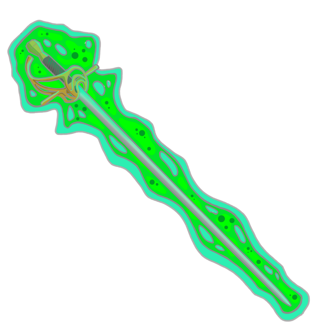 Digital mockup of a rapier sword, surrounded by vibrant green ectoplasm