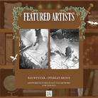 Promotional graphic for LitPins&Co's special edition set of the Tomes and Tea series showcasing the work of overlay artist Rhi Wynter. Artwork by Rhi is pictured against a brown bookshelf background.
