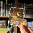 Officially licensed Vampirates book sticker, featuring a brown book with text reading "lives of the most notorious pirates"