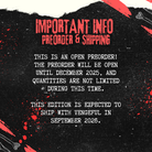 Pre-order and shipping information for the LitPins reprinted edition of Vicious, on a black background with white and red accents