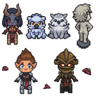 Pixel artwork shaker keychain charms inspired by Asra and Bow'ee from Baldur’s Gate 