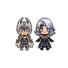 Pixel artwork shaker keychain charms inspired by Dame Aylin and Isobel from Baldur’s Gate 3