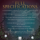 Promotional graphic for LitPins&Co's edition of 'An Education in Malice' featuring gold and white text on a blue and red background decorated with a moon, a ribbon, and flowers.