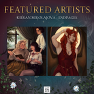 Promotional graphic for LitPins&Co's edition of 'An Education in Malice' featuring artwork by Kieran Mikolajova on a blue and red background decorated with a moon, a ribbon, and flowers.