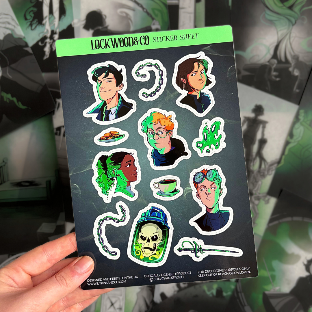 Officially licensed Lockwood&Co sticker sheet, featuring characters and motifs from the series.