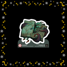 A die-cut vinyl sticker of a book with a green and purple tentacle-like creature crawling out, shown on a black background with a decorative yellow, white, and gold border.