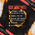 Box contents for the LitPins&Co unsigned collector's box of Vengeful by V. E. Schwab