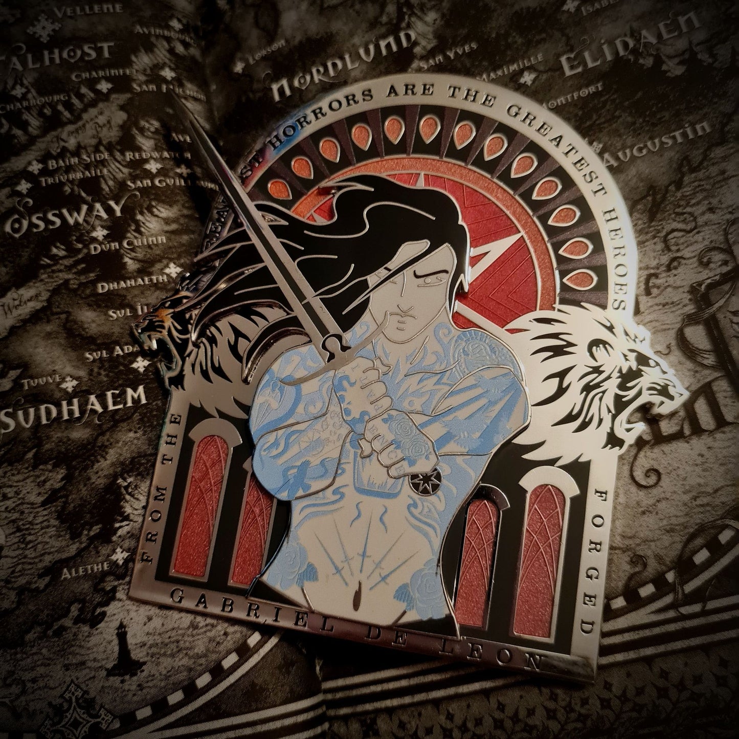 The Black Lion enamel pin inspired by jay Kristoff's Empire of the Vampire series.