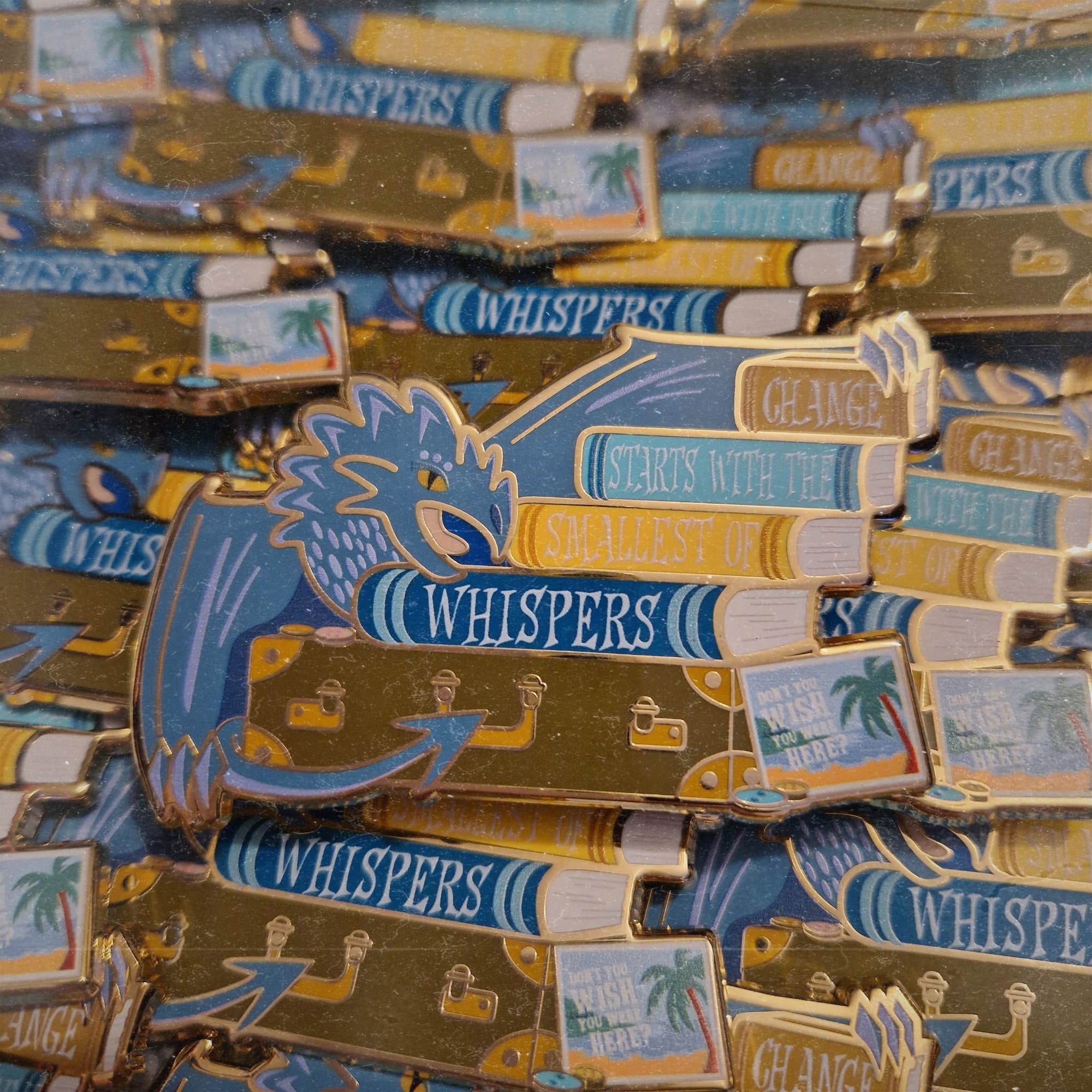 "Change starts with the smallest of whispers." The House in the Cerulean Sea Story Stack enamel pin 
