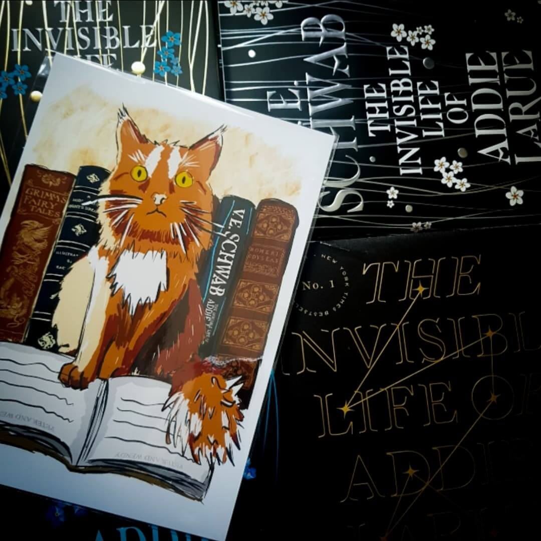 Book the Cat art print inspired by The Invisible Life of Addie LaRue  by V.E Schwab